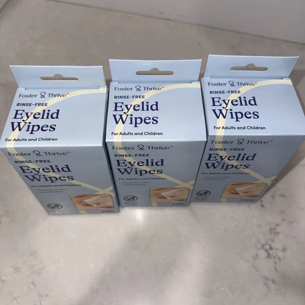 3- Foster & Thrive Rinse Free Eyelid Hypoallergenic 30 Count Boxes Total 3 Boxes